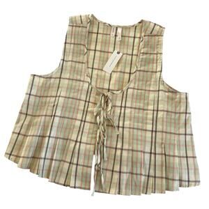 LyreBird Pintuck Flannel Vest Women’s Medium Sand Pastels 100% Cotton Spring